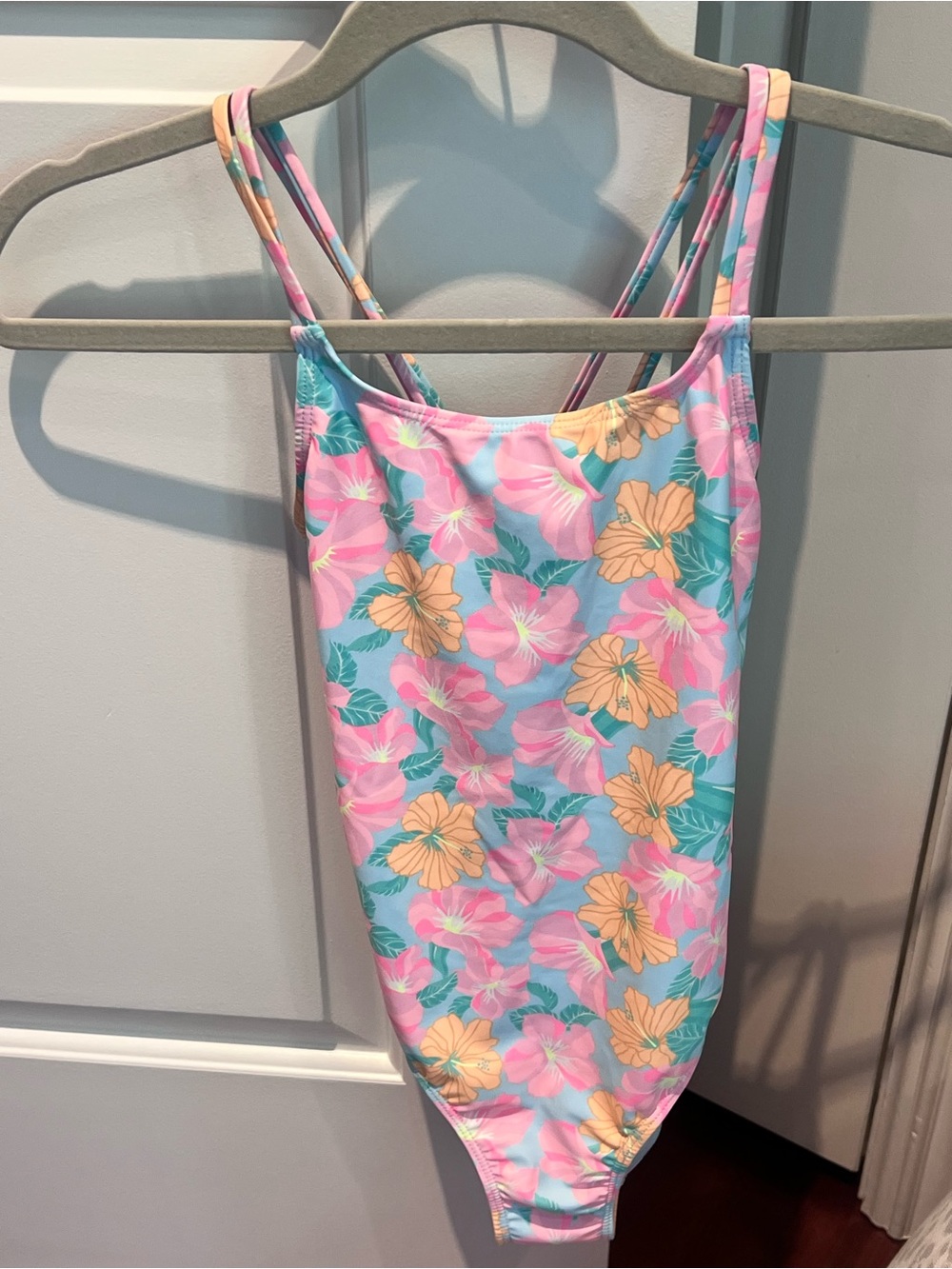 Girls Hurley Floral One-Piece Swimsuit - Pink & Blue